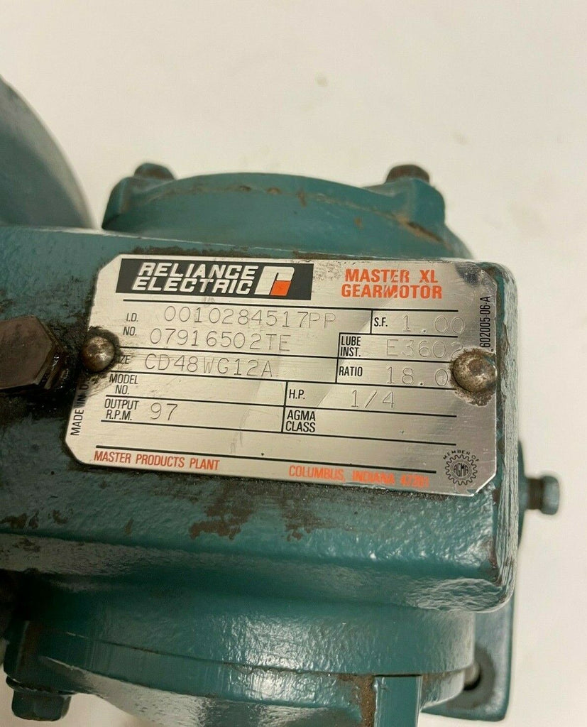 Reliance Electric Master XL 1/4 HP Right Angle Gearmotor
