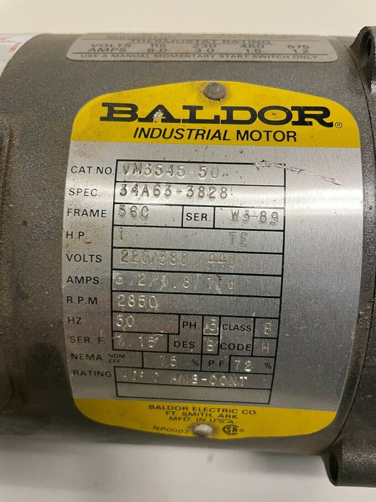 1 HP BALDOR RELIANCE MOTOR VM3545-50