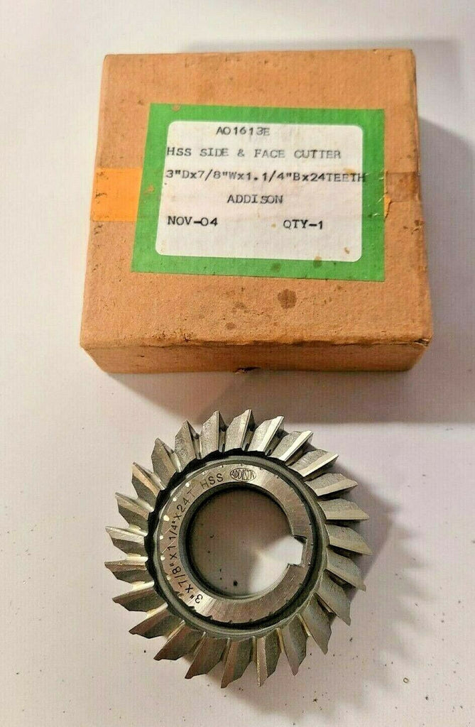 Face Mill Cutter 3"x7/8"x1-1/4" ADDISON A01613E Side Milling HSS 24 Teeth New