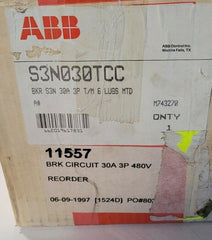 ABB S3N SACE S3 Circuit Breaker 30A 3P 480V S3N030TCC