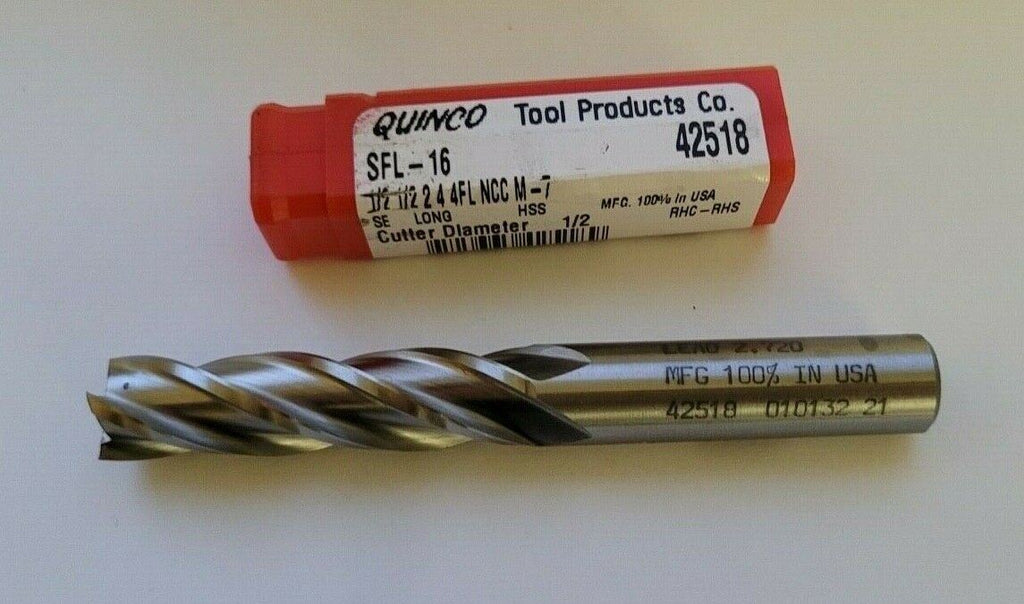 QUINCO TOOL PRODUCTS SFL-16 HSS End Mill 1/2" 4 Flutes 30°H NC Long 42518 New