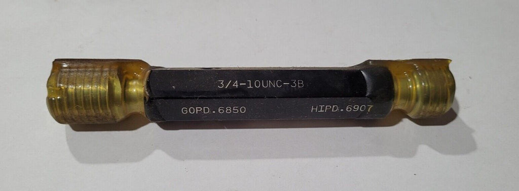 3/4-10 UNC-3B Thread Plug Gage GO & NO GO P.D. .6850 & NoGo P.D. .6907