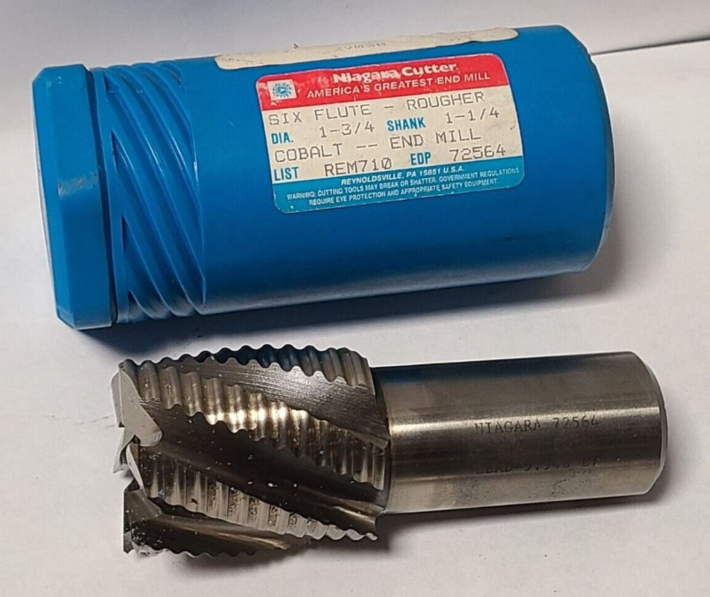Niagara Cutter HSS Cobalt 6 Flutes Rougher End Mill 1-3/4 Dia 1-1/4 Shank New