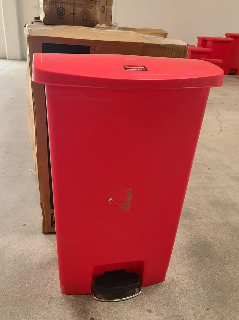 New Rubbermaid Slim Jim Plastic Step On Container 24 Gallon Trash Can Red 90 L