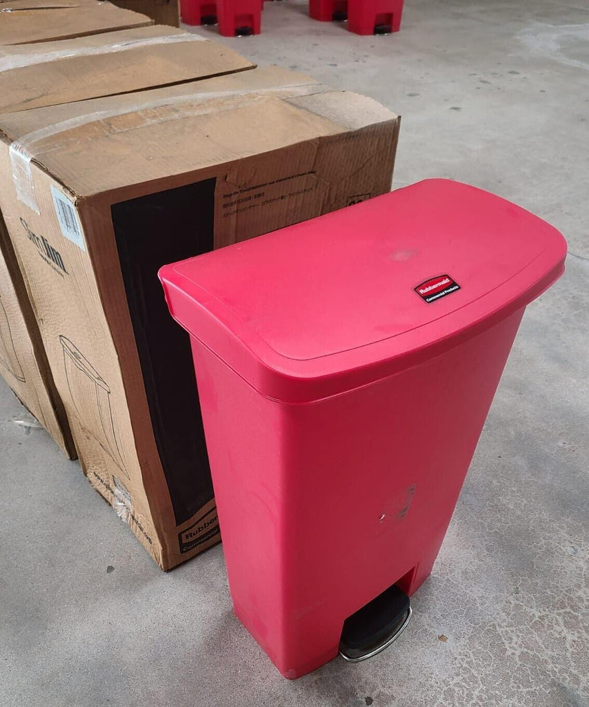 New Rubbermaid Slim Jim Plastic Step On Container 24 Gallon Trash Can Red 90 L
