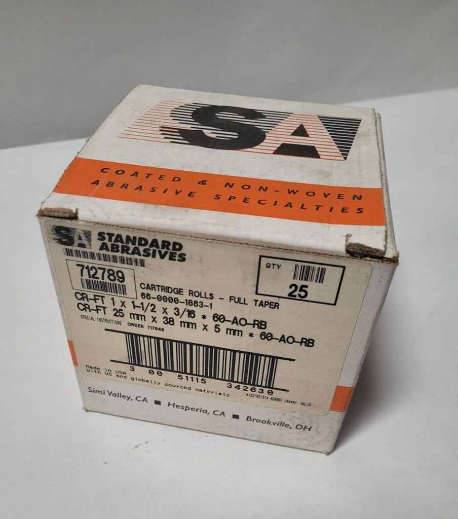 STANDARD ABRASIVE 712789 CARTRIDGE ROLLS 1X1-1/2"X3/16" 60 GRIT AO-RB BOX OF 25