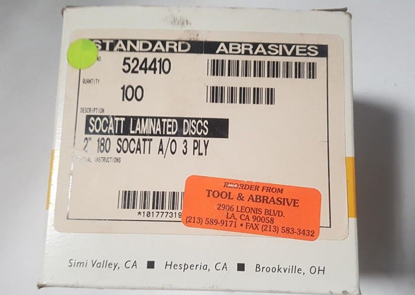 100 Pcs Standard Abrasives 2" 180 SOCATT Laminated Disc Scotch 524410 3 PLY New