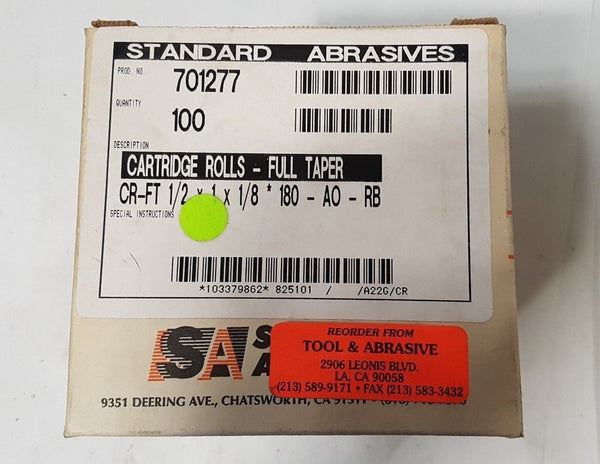 100 Pcs Standard Abrasives 701277 1/2" x 1" x 1/8" Straight Cartridge Rolls New