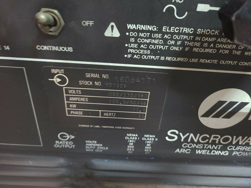 MILLER SYNCROWAVE 250 CONSTANT CURRENT AC/DC WELDING POWER SOURCE COOLMATE 3
