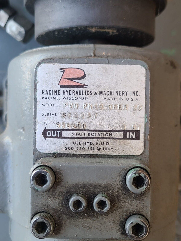 Racine PVQ PNSO 06ER 20 Hydraulic Vane Pump and Baldor Motor 35D01371