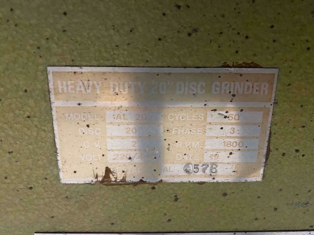 Heavy Duty 20″ Disc Sander Grinder Model HDG-20 Motor 3 Phase 220 Volts