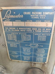 Lapmaster 12 Lapping Machine Single Phase 12