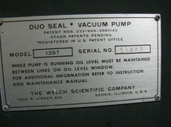 Welch Duo Seal Two Stage High Vacuum Pump Model 1397