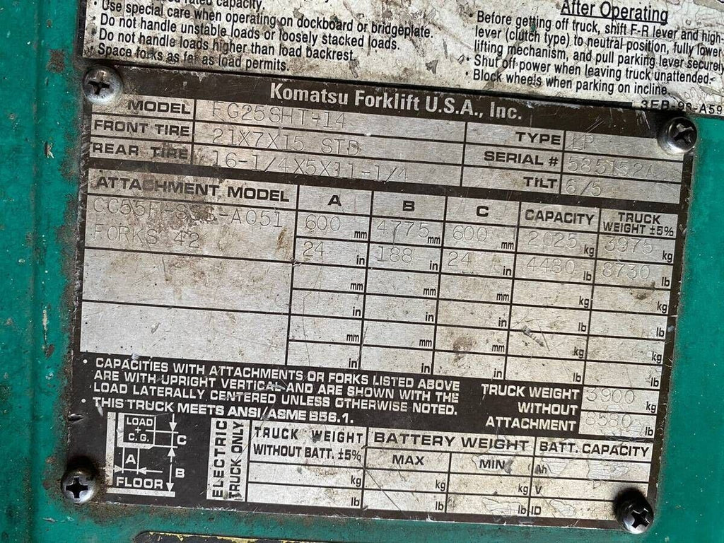Komatsu FG25SHT-14 Forklift Side Shift LP GAS 5000 Lbs Warehouse Lift Truck FG25