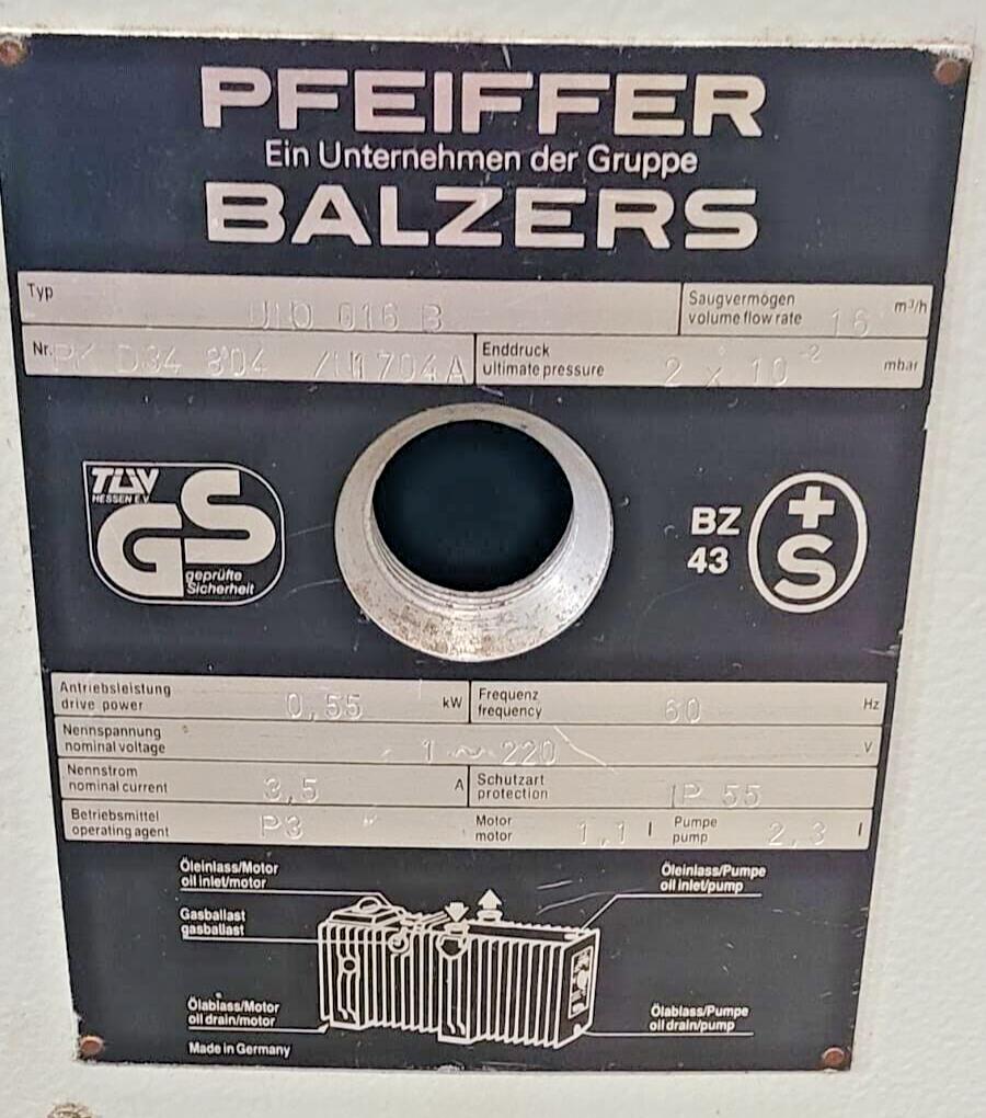 Pfeiffer Balzers UNO 016B 16cfm Single Stage Vacuum Pump PK D34 804