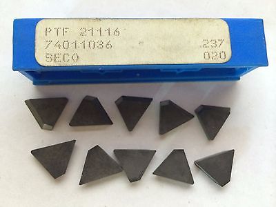 10 Pcs Seco PTF 21116 237 020 74011036 Lathe Mill Carbide Inserts Tools Tool New