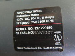 Craftsman 15 in. Drill Press 1 HP 12 Speed 5/8 in. Chuck Table Tilts 0-45