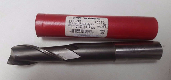 Quinco HSS End Mill SGL-32 SE LONG EXTENSION 46572 2 Flute 1 x 1 x 2-1/2 x 7-1/4