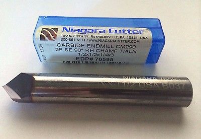 Niagara Cutter 1/2 x 1/2 x 1/4 x 3 End Mill 2F SE 90 RH Carbide CM290 76595 New