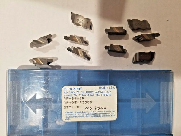 PROCARB 10 Grooving Carbide Inserts RP-3062R Grade RS500 Brand New Made in USA