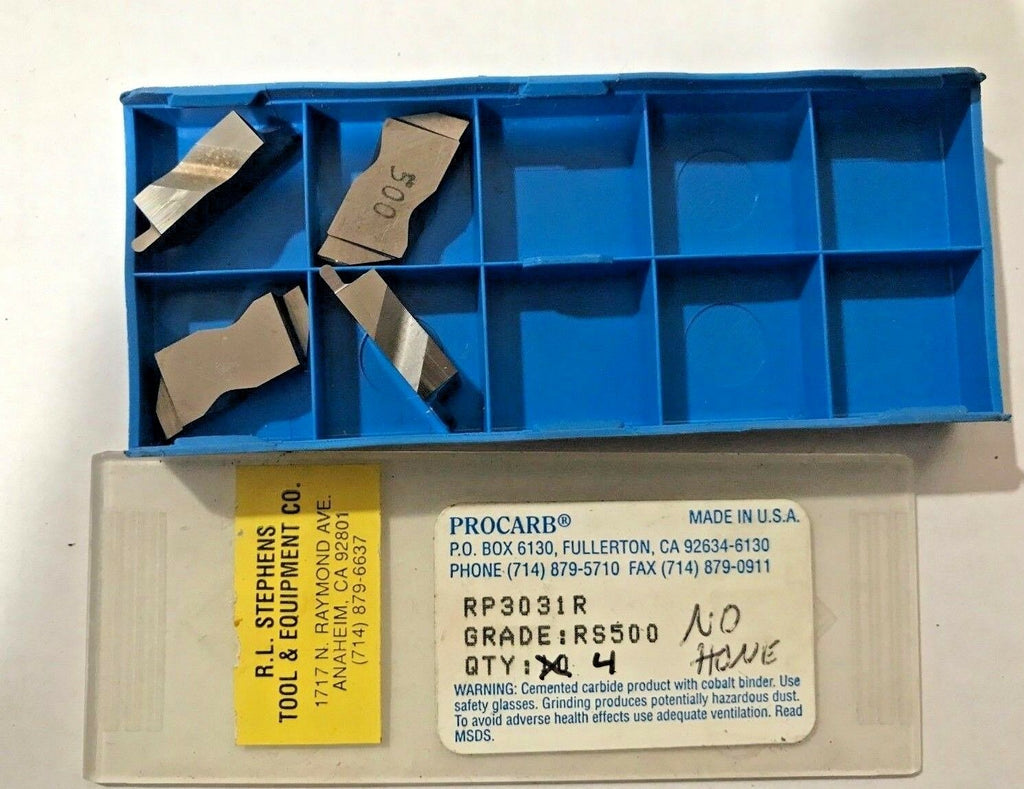 PROCARB 4 Grooving Carbide Inserts RP-3031R Grade RS500 Brand New Made in USA