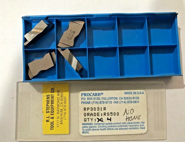 PROCARB 4 Grooving Carbide Inserts RP-3031R Grade RS500 Brand New Made in USA