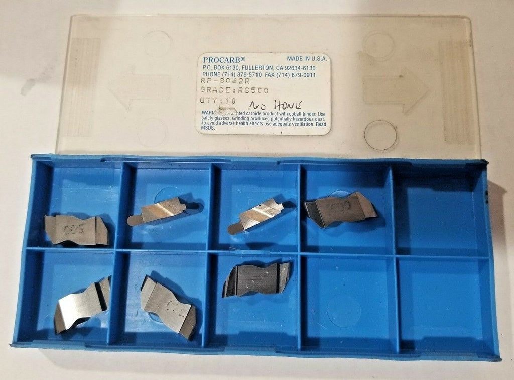 PROCARB 7 Grooving Carbide Inserts RP-3062R Grade RS500 Brand New Made in USA