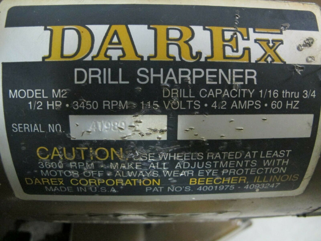 Darex Model M2 Drill Sharpener 1/2 HP 115 Volt Drill Capacity 1/16 thru 3/4