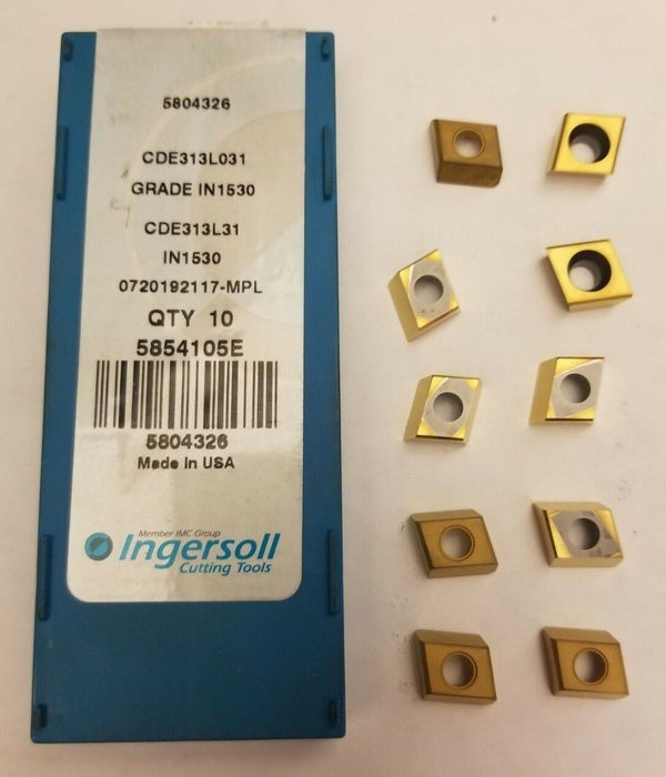10 Pcs Ingersoll Cutting Tools CDE313L031 IN1530 5804326 Lathe Carbide Inserts