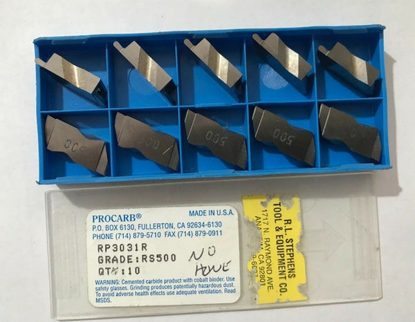 PROCARB 10 Grooving Carbide Inserts RP-3031R Grade RS500 Brand New Made in USA