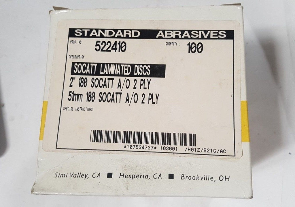 100 Pcs Standard Abrasives 2" Laminated Disc Scotch Hole 522410 2 PLY New USA