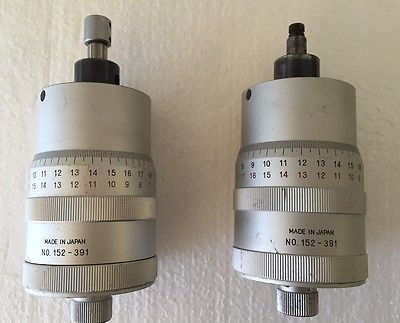 2 Mitutoyo 152-391 Micrometer Heads for XY Stage 0-1" Range .0001" Graduation
