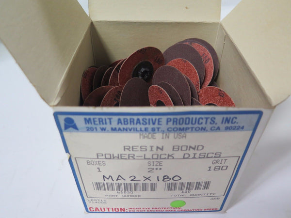 100 Pcs MERIT Resin Bond Power-Lock Discs 61050 2" 180 Grit Brand New