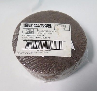 10 Pcs Standard Abrasives 6 x 1/2 Medium High Buff Blend Disc Center Hole 870710