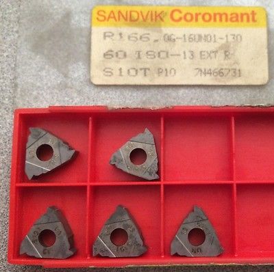 SANDVIK Coromant R166 0G 60 ISO-13 S10T P10 Threading Lathe Carbide Inserts 5Pcs