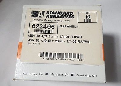 Standard Abrasives 623406 Flap Wheels 2 x 1 x 1/4 - 20 10 Pcs New 210 80 A/O New