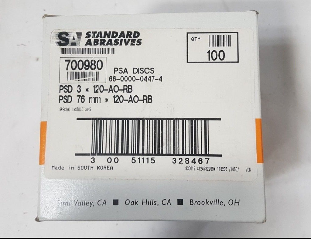 100 Pcs Standard Abrasives PSA Sanding Disc 700980 PSD 3 New USA 120 AO RB 76 mm