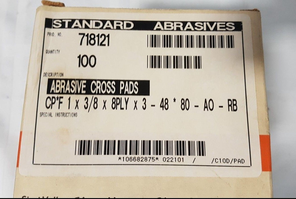 100 Pcs Standard Abrasives 718121 CP'F 1 x 3/8 x 8PLY x 3 - 48 Cross Pads New