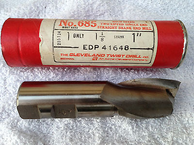 NEW Cleveland High Speed 1-1/8" End Mill 1" Shank 2 Flute HSS Made in USA