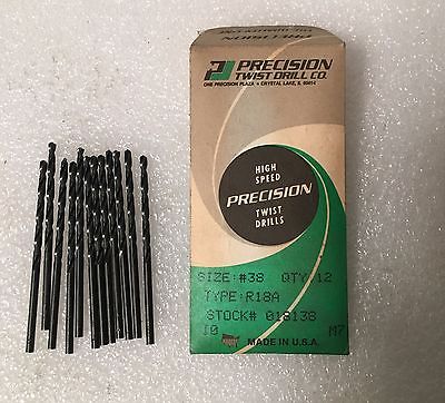 Lot of 12 High Speed Steel Drills PRECISION Twist Drills #38 R18A Made in USA