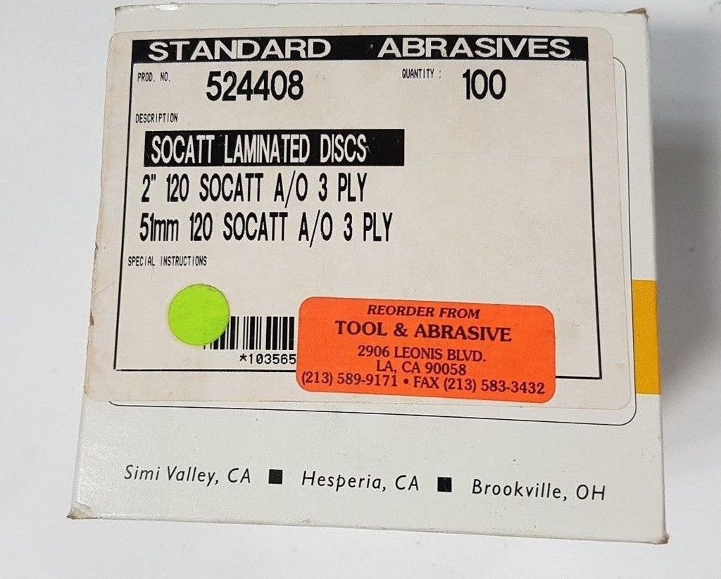 100 Pcs Standard Abrasives 2" Laminated Disc Scotch Hole 524408 3 PLY New USA