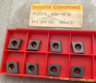 SANDVIK Coromant R215. 45 09 09 H13A K20 Lathe Mill Carbide Inserts 8 Pcs New