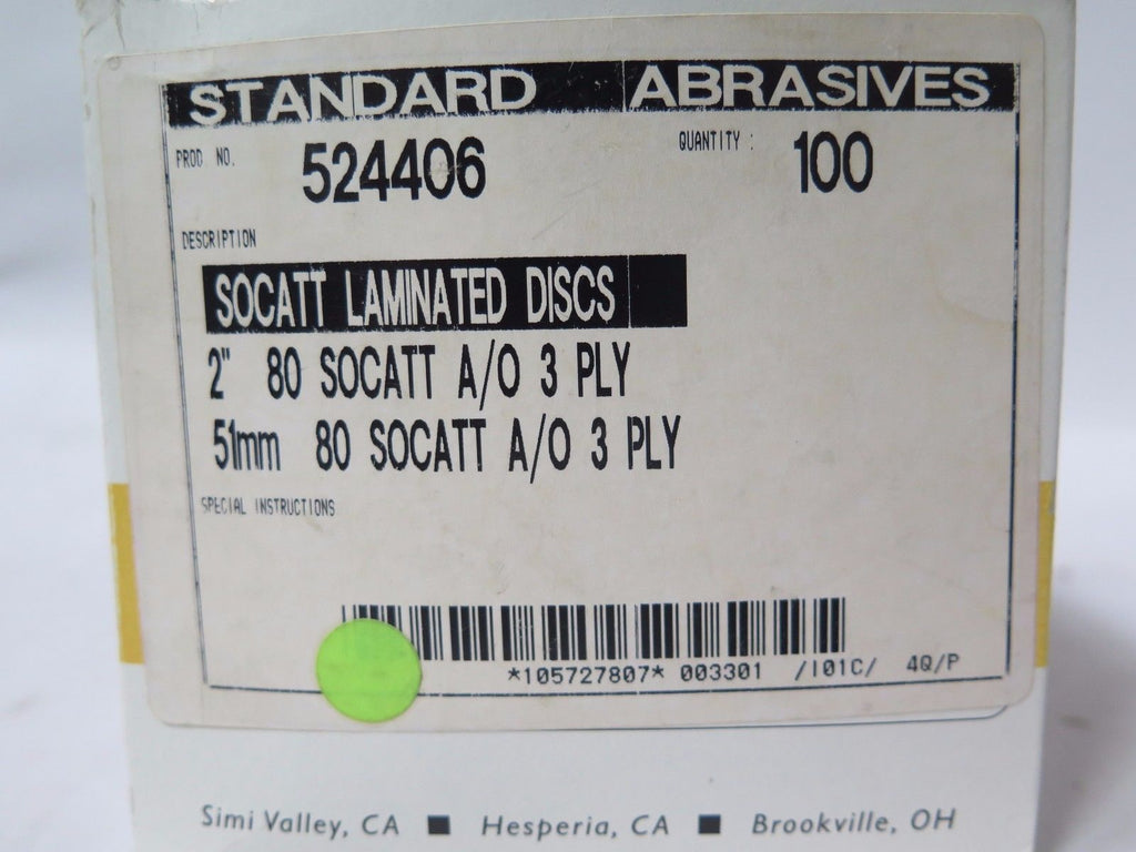 100 Pcs Standard Abrasives 80 SOCATT Laminated Discs Scotch 524406 2" A/O 3 PLY