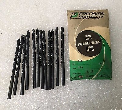 Lot of 12 High Speed Steel Drills PRECISION Twist Drills #13 R18A Made in USA
