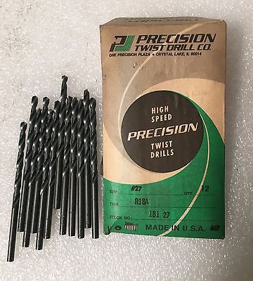 Lot of 12 High Speed Steel Drills PRECISION Twist Drills #27 R18A Made in USA