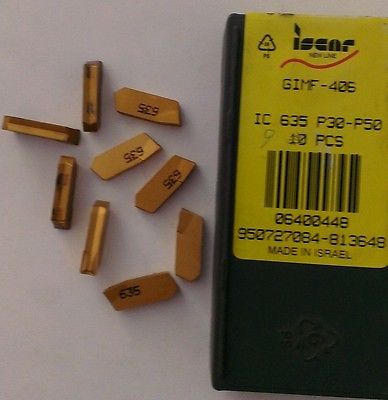 ISCAR GIMF 406 IC 635 P30-50 Carbide Inserts 9 Pcs Lathe Grooving Cut-Off Gold