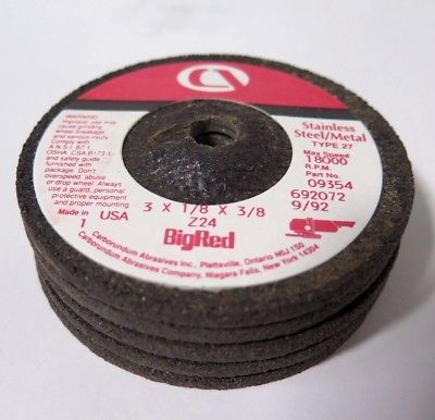 Carborundum Big Red Stainless Steel 3 x 1/8 x 3/8" Grinding Wheels Discs Qty 5