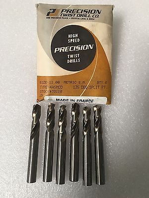 Lot 6 HSS Taper Length Drills 11 mm PRECISION Twist Drills PTD Made in France