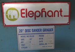 Elephant 20″ Disc Sander Grinder Model DS-20 Baldor Motor 2 HP 3 Phase Free Shipping