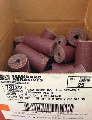 Standard Abrasives 707212 1" x 2" x 1/4" 60 Grit Straight Cartridge Rolls Lot 25